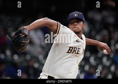 This is a 2021 photo of Angel Perdomo of the Milwaukee Brewers baseball  team. This image reflects the Milwaukee Brewers active roster as of  Wednesday, Feb. 24, 2021 when this image was