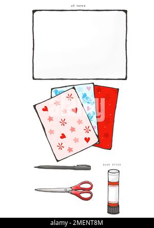 Illustration, equipment and materials needed to make handmade envelopes Stock Photo