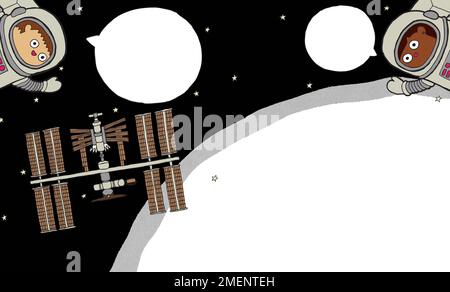 Astronauts floating in space Stock Photo