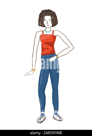 Girl standing with hand on hip outline Stock Photo - Alamy