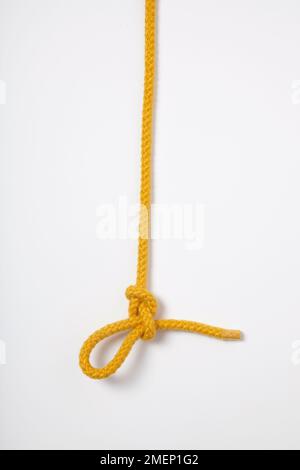 Slipped Figure of Eight, stopper knot tied in yellow rope Stock Photo