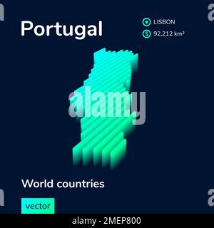 Mapa estilizado de portugal. mapa verde 3d isométrico com cidades,  fronteiras, capital lisboa, regiões.
