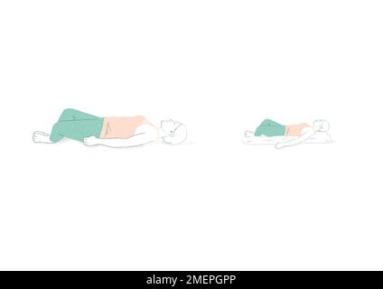 Natural Menopause; hand drawn illustration woman exercise Yoga poses Stock Photo