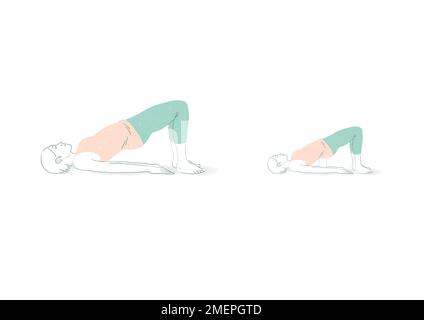 Natural Menopause; hand drawn illustration woman exercise Yoga poses Stock Photo