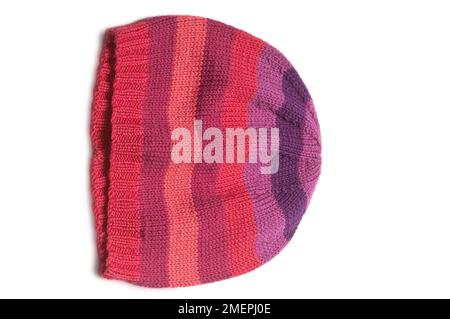 Striped rowan pure wool hat Stock Photo