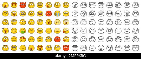 Set of emoticons showing different emotions in doodle style isolated on ...