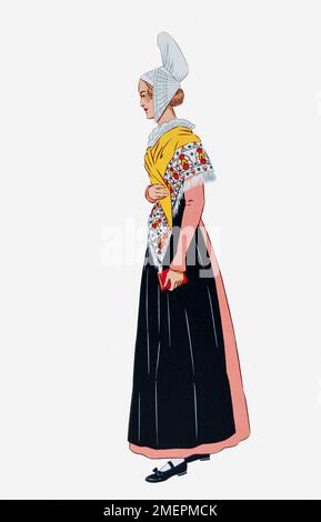 Illustration of woman wearing traditional costume from Normandy, France Stock Photo