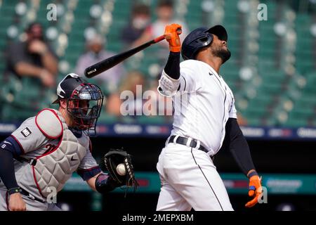 Detroit Tigers' Jeimer Candelario plays during a baseball game, Tuesday,  April 12, 2022, in Detroit. (AP Photo/Carlos Osorio Stock Photo - Alamy