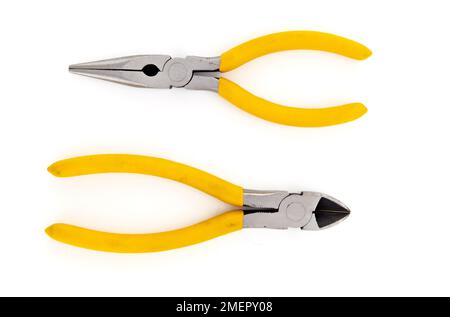 Two different types of pairs of wire cutter pliers, close-up Stock Photo