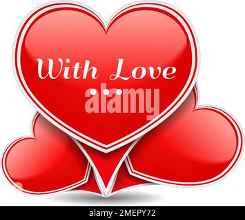 With Love, Banner with three red hearts, vector eps10 illustration Stock Vector