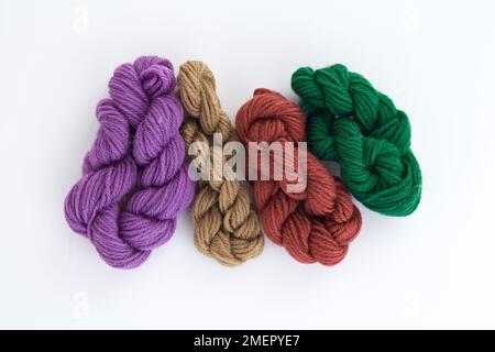 Dyed wool yarn, overhead view Stock Photo