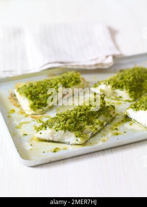 Baked fish fillets with herb crust Stock Photo