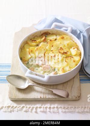 Salmon and potato gratin Stock Photo