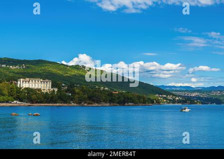 Lovran, famous travel destination town in Kvarner gulf of Adriatic sea in Croatia. Selective focus. Stock Photo