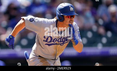 Los Angeles Dodgers Matt Beaty (45) celebrates with Zach McKinstry