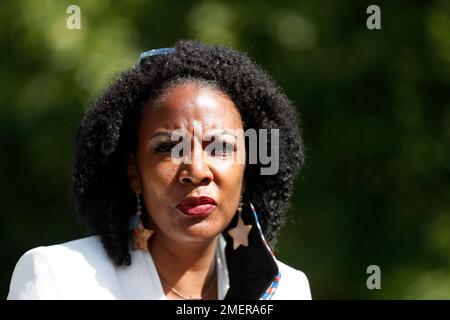 St. Louis Treasurer Tishaura Jones speaks during a news conference