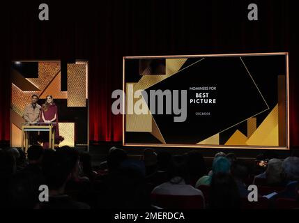 Los Angeles, USA. 24th Jan, 2023. (L-R) Riz Ahmed and Allison Williams announced the nominees for BEST PICTURE at the 95th Oscars Nominations Announcement held at the Samuel Goldwyn Theater in Beverly Hills, CA on Tuesday, ?January 24, 2023. (Photo By Sthanlee B. Mirador/Sipa USA) Credit: Sipa USA/Alamy Live News Stock Photo