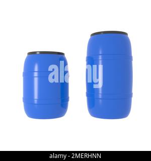 blue plastic water barrels on white background 3d rendering Stock Photo