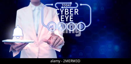Text caption presenting Cyber Eye. Conceptual photo tool engages in building smart technologies in cybersecurity Stock Photo