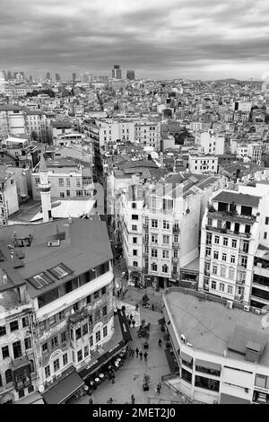 Panoramic view of the sea of houses from the Galata Tower, monochrome, Beyoglu district, Istanbul, Turkey Stock Photo
