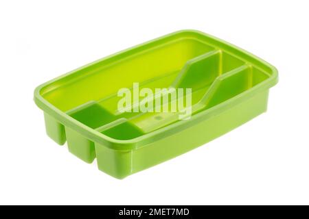 Plastic Container With Compartments To Organize Table Cutlery. Stock Photo