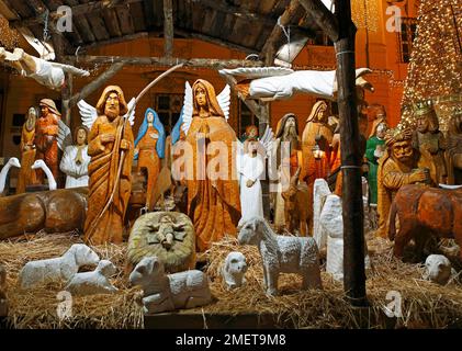 Christmas cot on Dominican Square, Dominikanske namesti, Brno or Bruenn, South Moravia, Moravia, Czech Republic Stock Photo