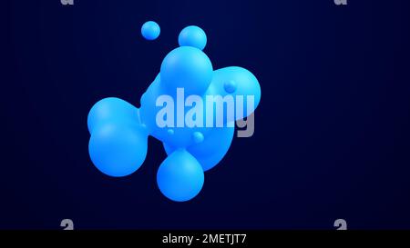 Metaverse 3d abstract background with droplets blue metaball molten wax merge fly drops liquid bio bubbles transformation metal spheres metal ball Stock Photo