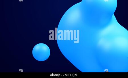 Metaverse 3d abstract background with droplets blue metaball molten wax merge fly drops liquid bio bubbles transformation metal spheres metal ball Stock Photo