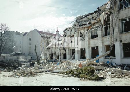 25th school destroyed by a Russian missile attack on 4 March at 9:30 h, Schytomir, Ukraine Stock Photo