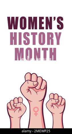 Womens history month stories template vector illustration. Feminism poster for march women history month with fist symbol doodle. Stock Vector