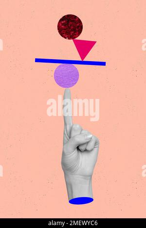 Exclusive magazine picture sketch collage image of finger holding balance game isolated painting background Stock Photo