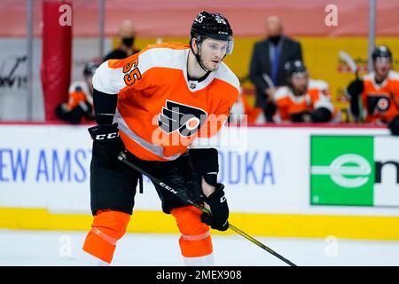 Philadelphia Flyers' Samuel Morin plays against the Boston Bruins