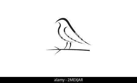 Abstract Bird on a Branch Lines Hand Drawing Symbol Logo Vector Design Icon Illustration Stock Vector
