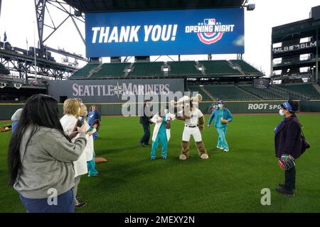 USA Washington Moose mascot leads cheers late in Seattle Mariners