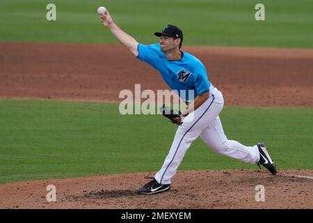 Miami Marlins relief pitcher Zach Pop works against the Colorado Rockies  during the fifth inning of a baseball game Saturday, Aug. 7, 2021, in  Denver. (AP Photo/David Zalubowski Stock Photo - Alamy