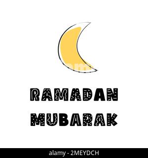 Ramadan Mubarak doodle style flyer greeting card for iftar invitation with moon illustration. Stock Vector