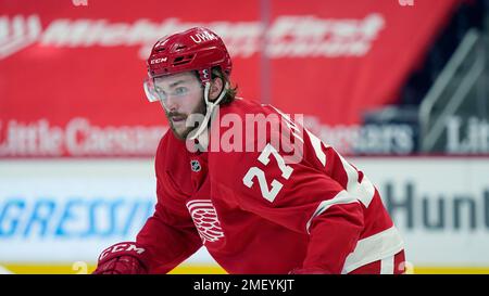 Detroit Red Wings center Michael Rasmussen (27) celebrates his goal ...