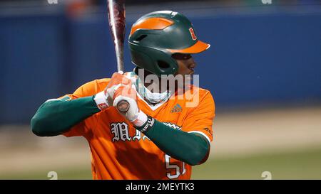 Miami Hurricanes Jose Izarra (41) bats during an NCAA game against