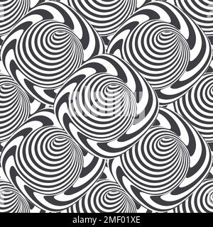Black and white striped background. Seamless pattern with optical illusion. Simple graphic design. 3d vector illustration. Stock Vector