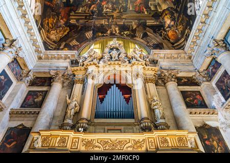 Venice, Italy - November 2022: The organ inside the church of Saint Pantalon Stock Photo