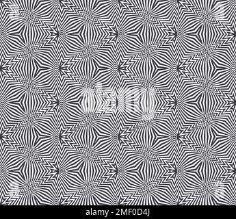 Black and white striped background. Seamless pattern with optical illusion. Simple graphic design. 3d vector illustration. Stock Vector