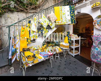 Positano, Italy, April 23, 2015:Local souvenirs richly decorated with images of Lemon, which is the local pride in the village of Positano province of Stock Photo