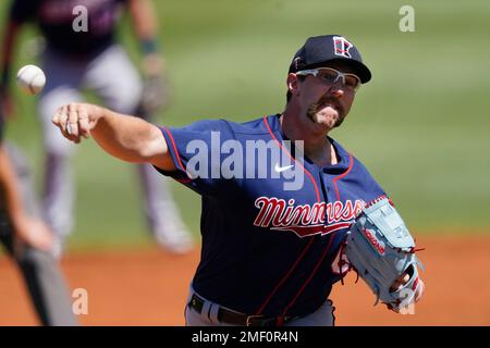 Minnesota Twins pitcher Randy Dobnak (68) works against the Boston