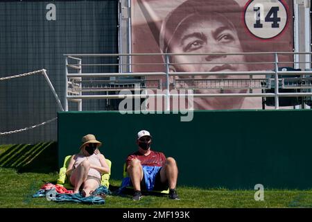 Donna Szczepanski listens as her boyfriend, Larry Walker, speaks Wednesday,  Sept. 8, 2021, in Cooperstown, N.Y., where he was inducted into the  Baseball Hall of Fame. (AP Photo/Hans Pennink Stock Photo - Alamy