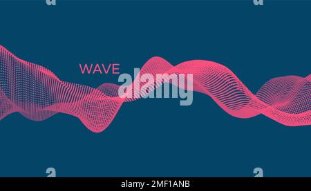 Wave with connected dots. Abstract digital background with particles. 3D grid surface in technology style. Big data. Vector illustration for poster, c Stock Vector
