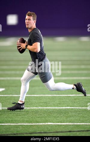 Northwestern quarterback Peyton Ramsey looks to pass during the second half  of an NCAA college football game against Northwestern, Saturday, Oct. 31,  2020, in Iowa City, Iowa. (AP Photo/Charlie Neibergall Stock Photo 