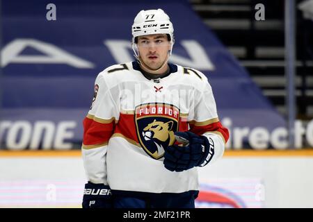 Florida Panthers center Frank Vatrano (77) skates during the first period  at an NHL preseason hockey game against the Nashville Predators, Sunday,  Sept. 26, 2021, in Sunrise, Fla. (AP Photo/Marta Lavandier Stock