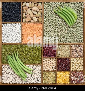 Assorted beans in wooden box (manual focus) Stock Photo