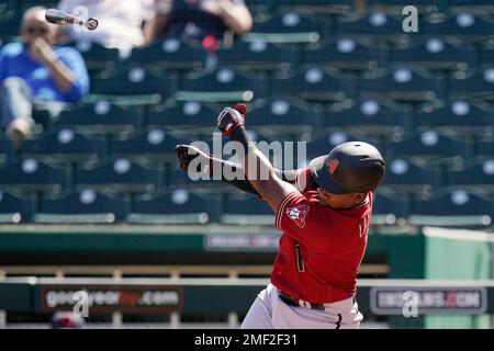 This is a 2021 photo of Domingo Leyba of the Arizona Diamondbacks baseball  team. This image reflects the Arizona Diamondbacks active roster as of  Friday, Feb. 26, 2021 when this image was