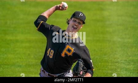 This is a 2021 photo of Blake Cederlind of the Pittsburgh Pirates baseball  team. This image reflects the Pittsburgh Pirates active roster as of  Tuesday, Feb. 23, 2021 when this image was